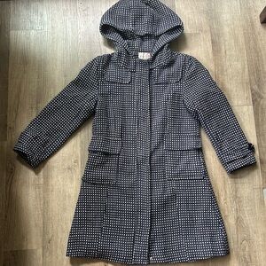 Rouge Par polka dot purple black white long trenchcoat pockets zipper size large